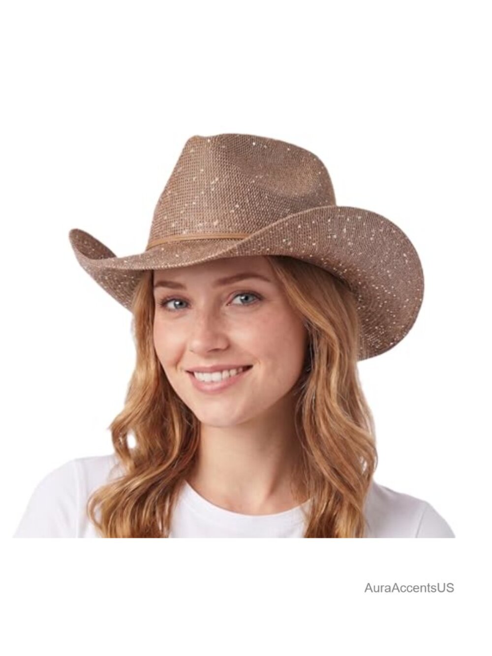 Sequin Cowboy Hat Suede String Trim One Size Fits Most Packable UPF